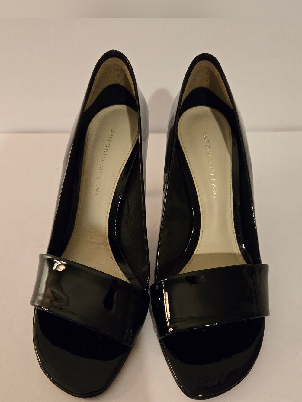 Antonio Melani Womens Jem Black Patent Leather Peep Toe Heels Size 8.5M - Picture 2 of 10